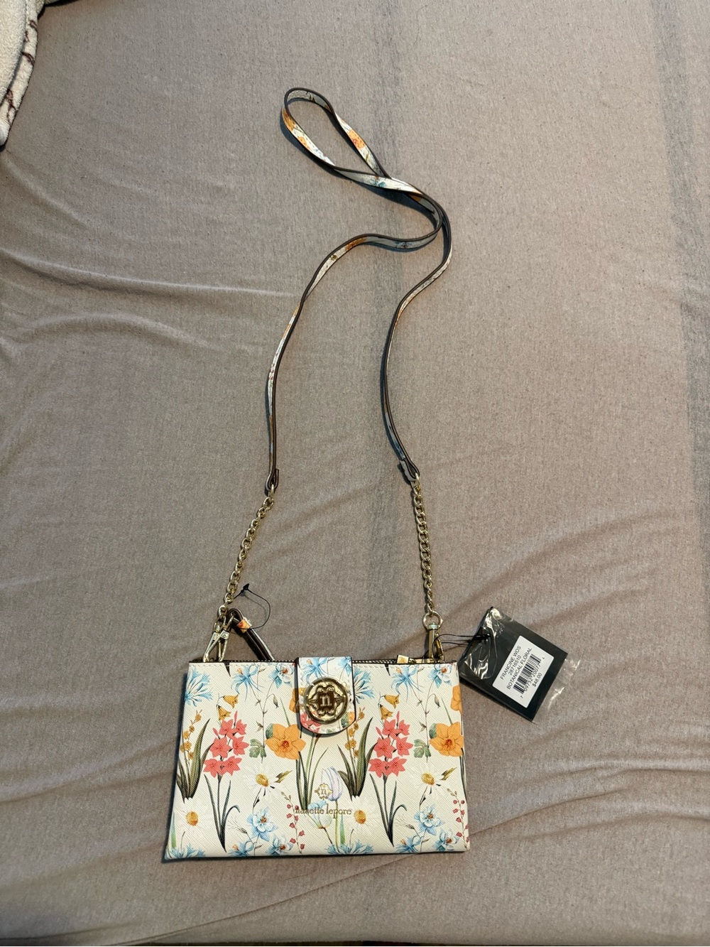 Nicole Lee Floral Crossbody Bag in White with Multicolor Flowers